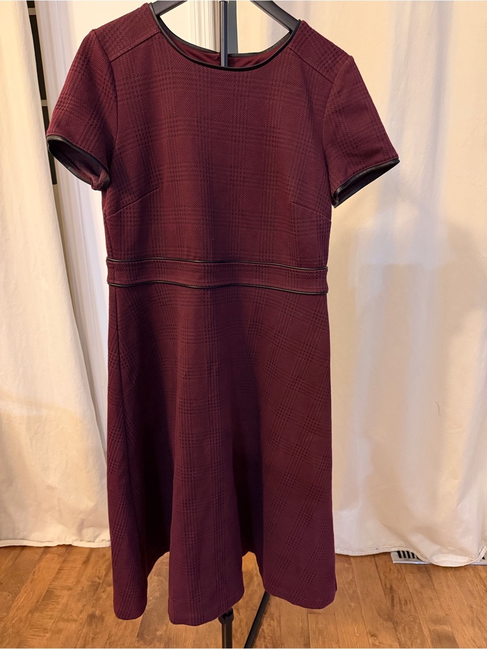 Ann Taylor Short Sleeve Fit-and-Flare Dress in Deep Wine